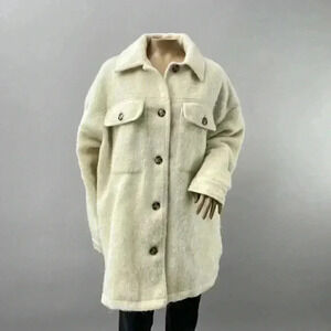Universal Thread Jacket XL Women White Wool Blend Button Shacket Collared Coat